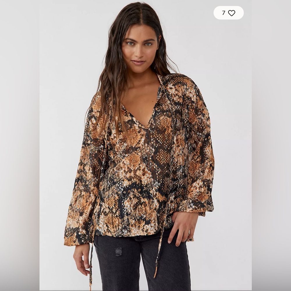 Free People Out For The Night Blouse with Snakeskin Print